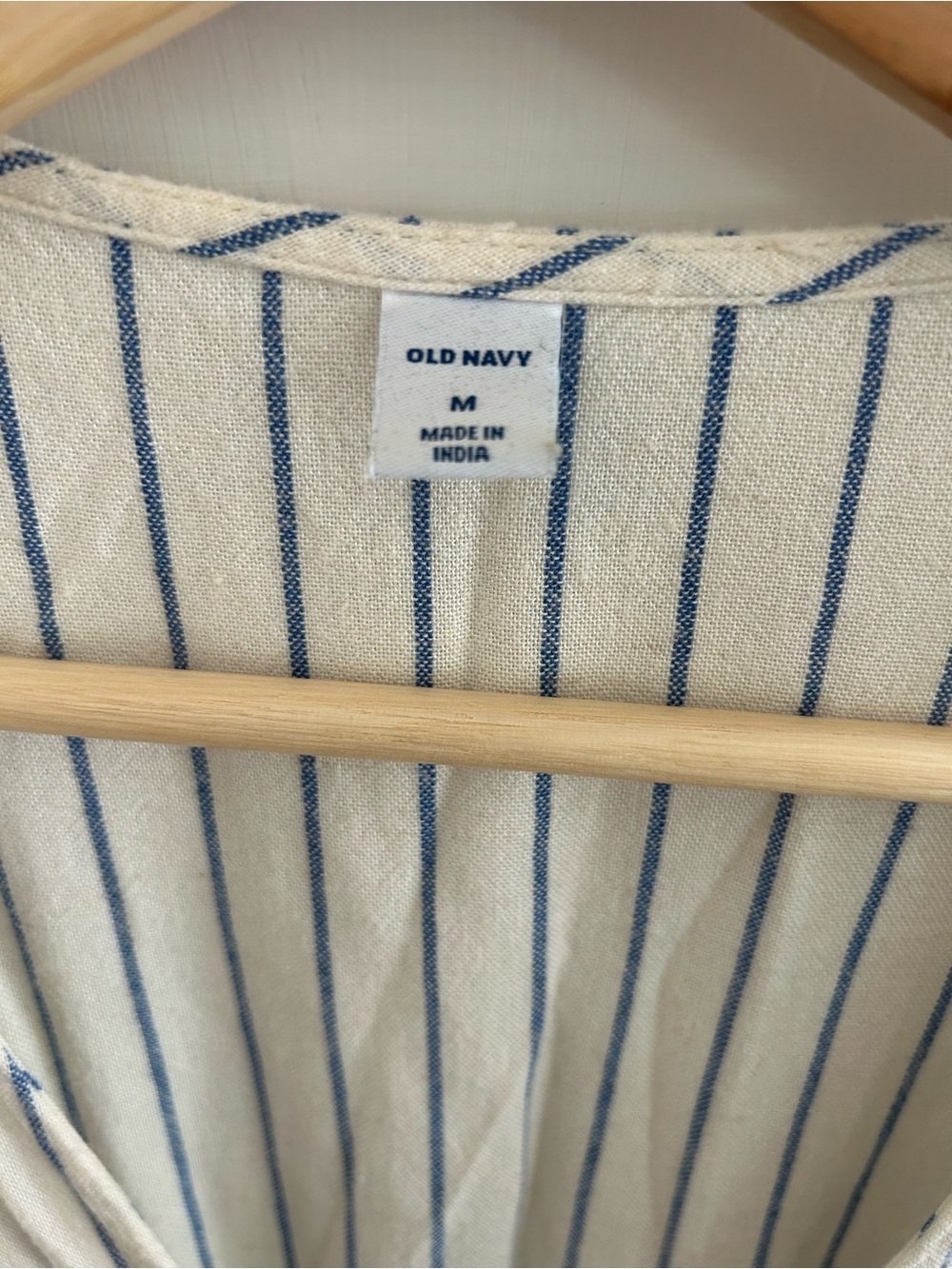 Old Navy Cream Midi Dress with Blue Pinstripes - Picture 3 of 4